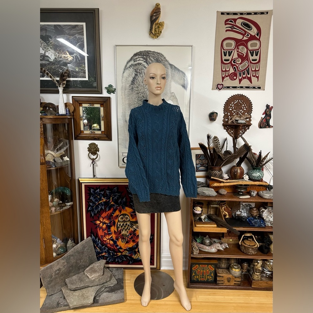 Teal-Cobalt Cable Knit Sweater